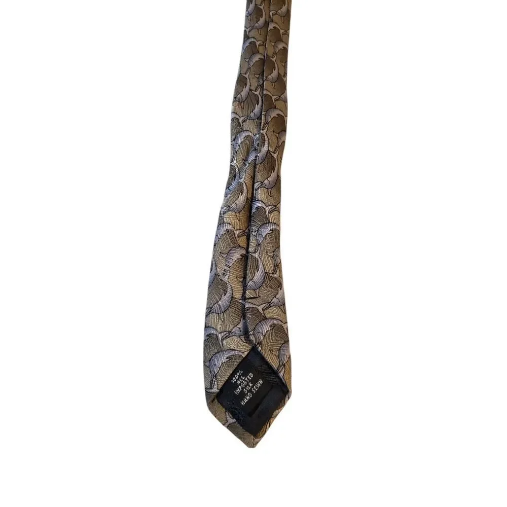 The Nature Conservancy 'Marlin'‎ Neck Tie Mens Tan Blue Dolphins 100% Silk Work